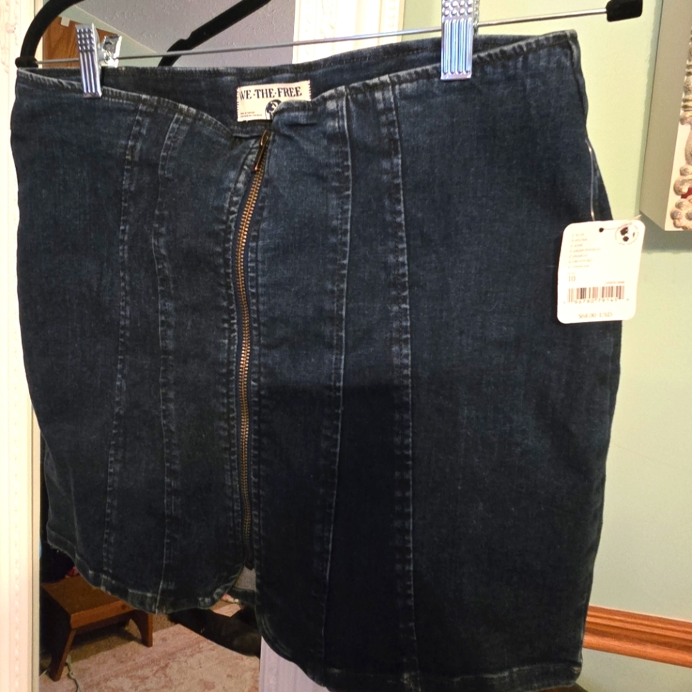 Free People Dark Denim Skirt with Front Zipper
